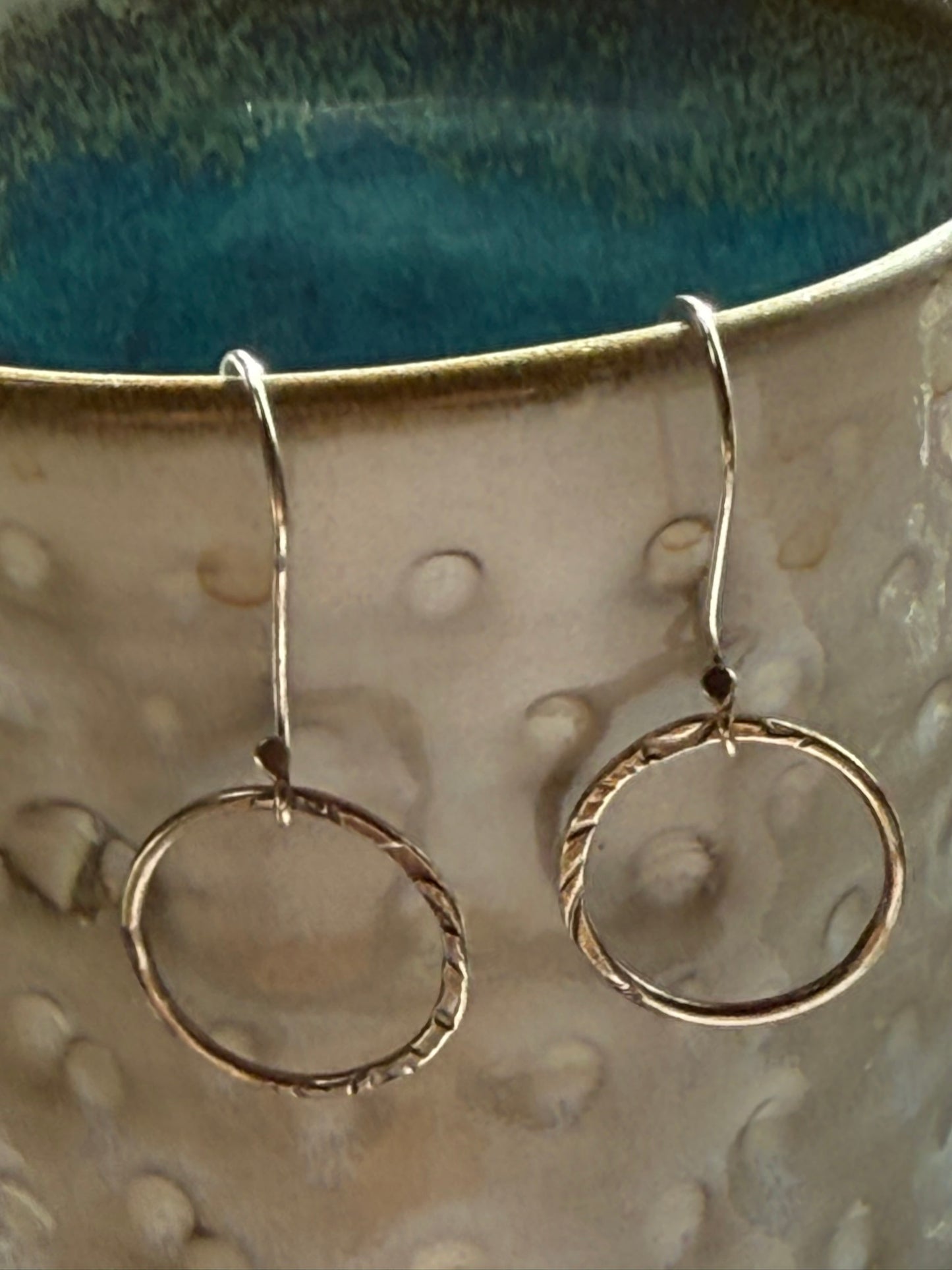Half Textured Circle Dangle Earrings medium
