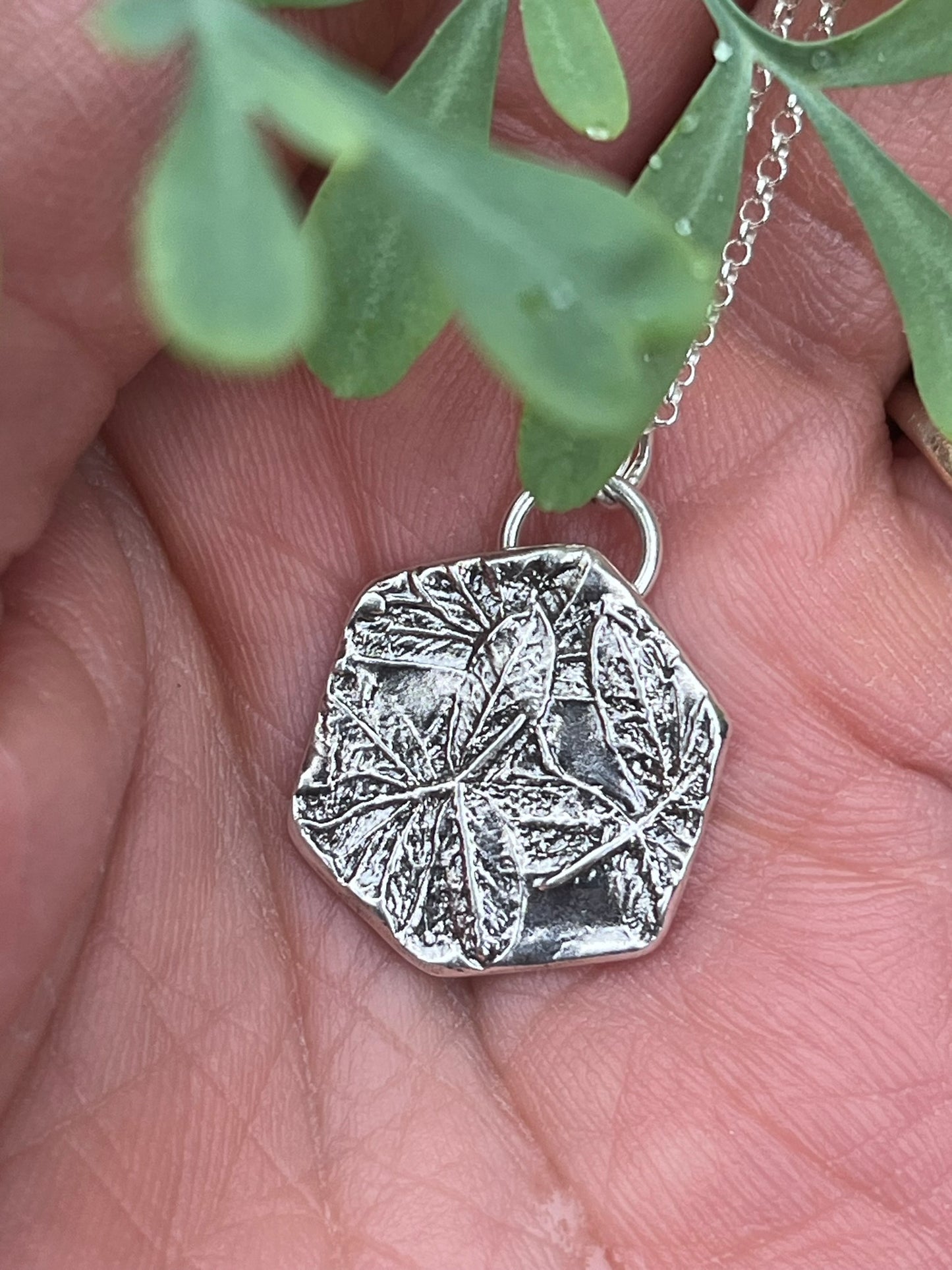 Rue hexagon pendant