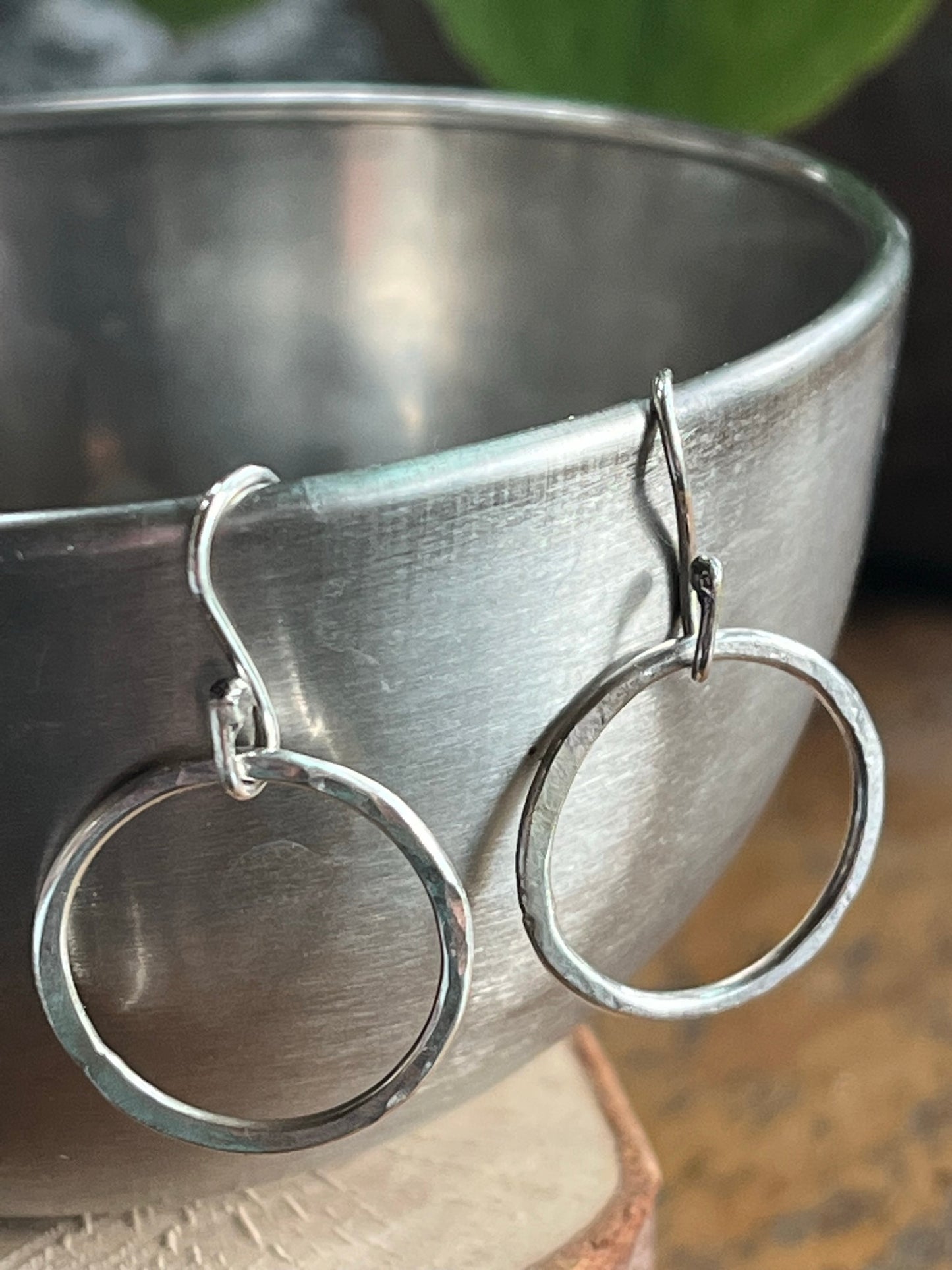 Hammered circle dangle earrings medium