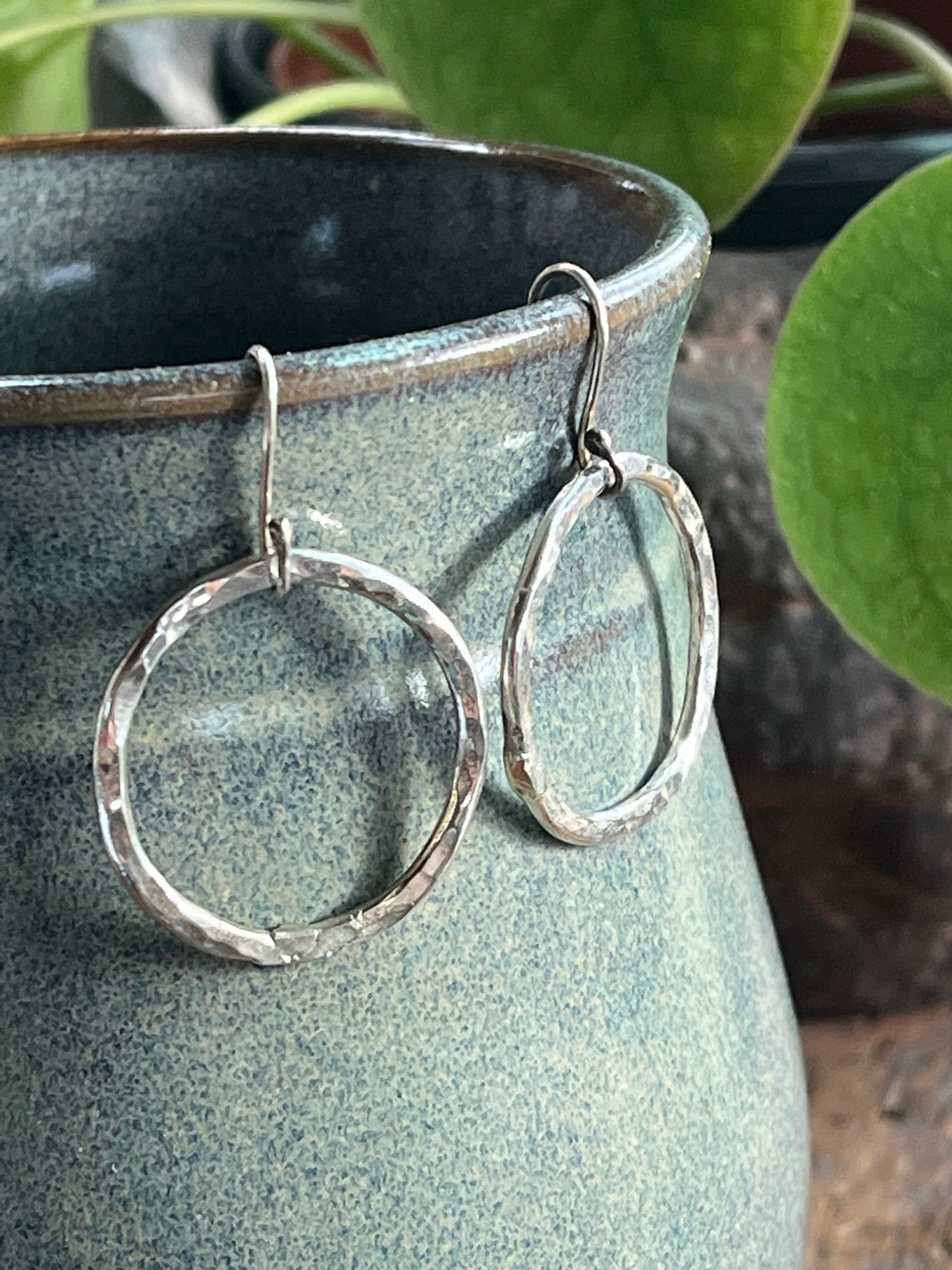 Hammered Circle Dangle Earrings Large