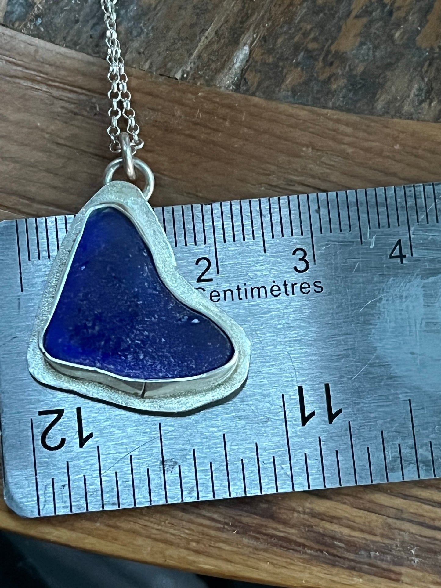 Blue Sea Glass Heart Necklace