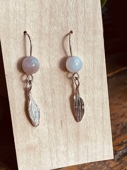 Coneflower petal and rose quartz drop earrings