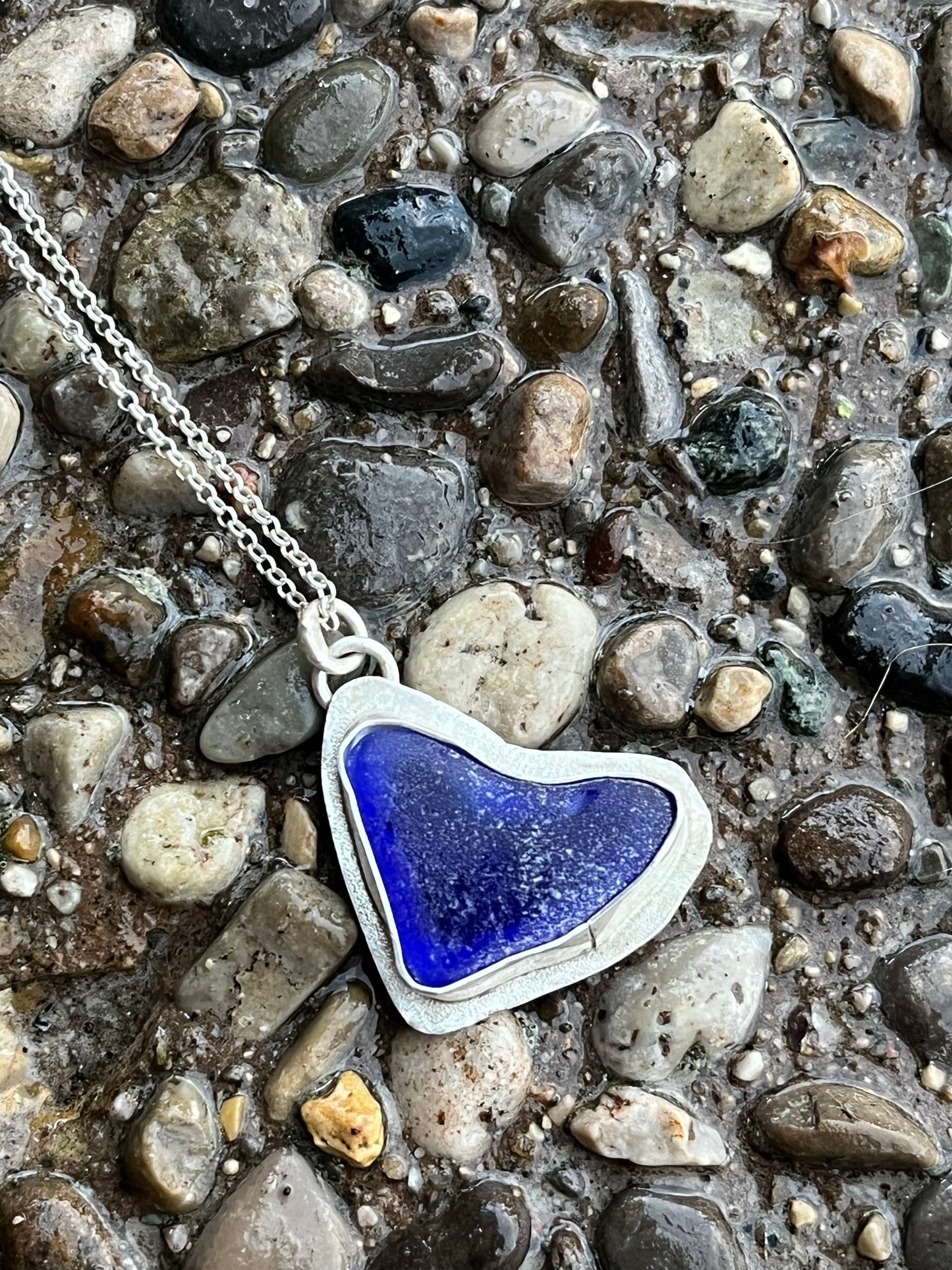 Blue Sea Glass Heart Necklace